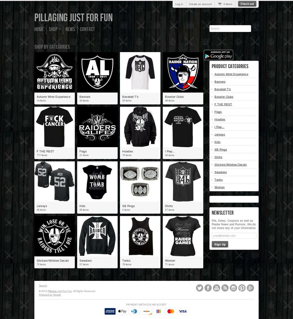 raiders4life.com — Shopify storefront screenshot