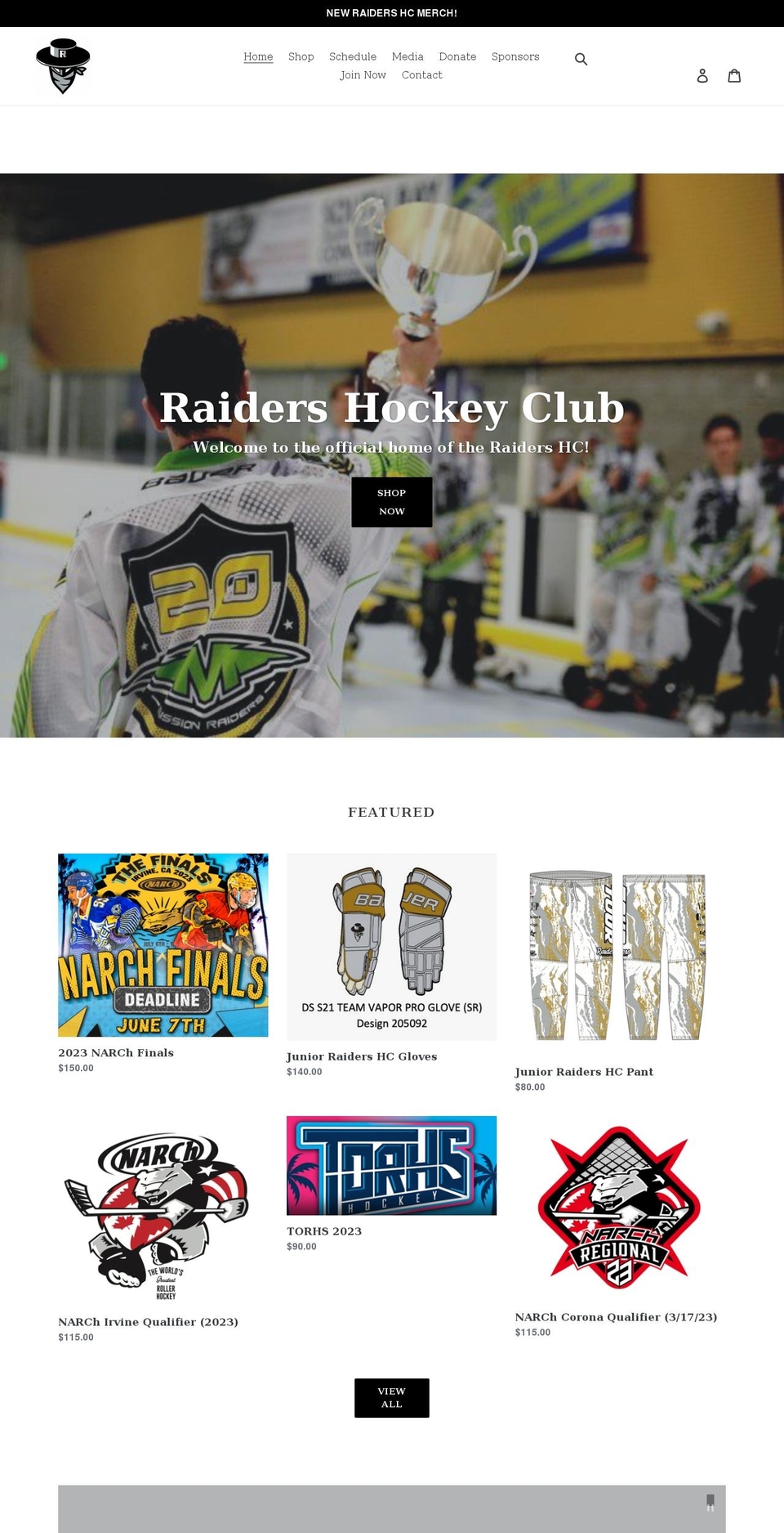 raidershc.com shopify website screenshot