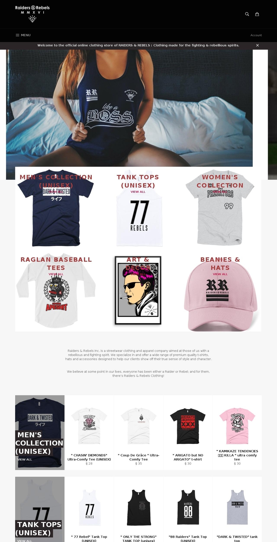 raidersnrebels.com shopify website screenshot