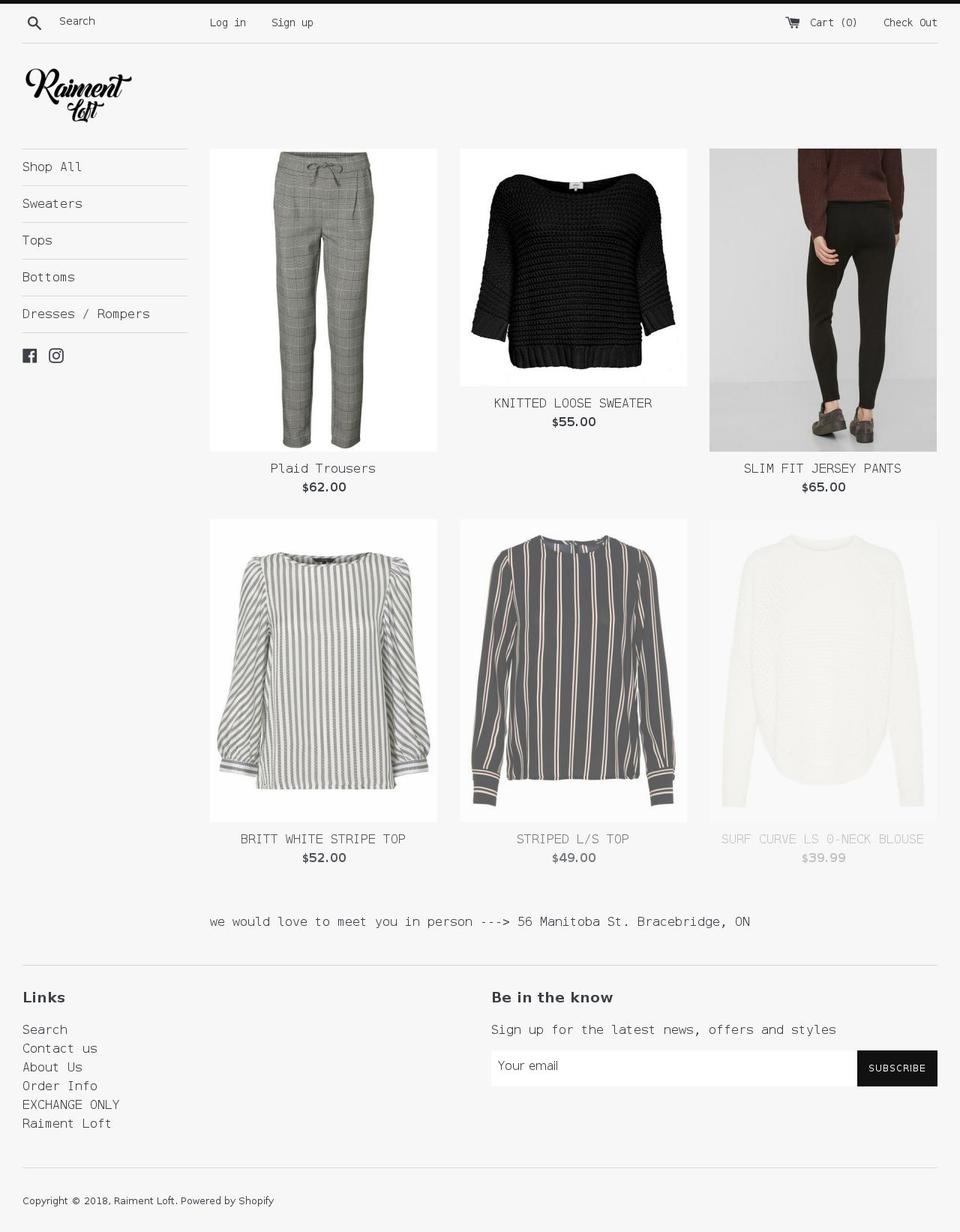 raimentloft.com — Shopify storefront screenshot