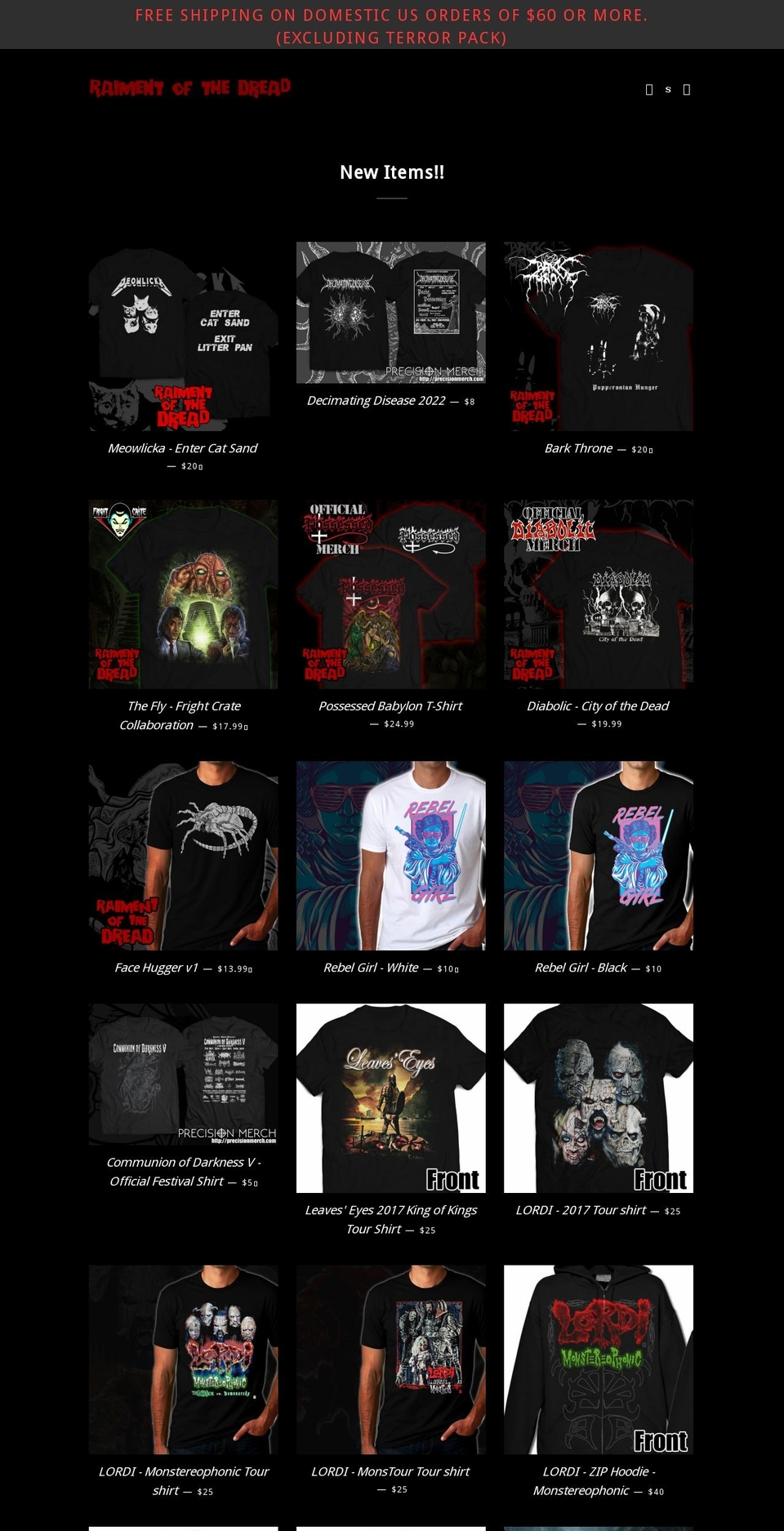 raimentofthedread.com — Shopify storefront screenshot