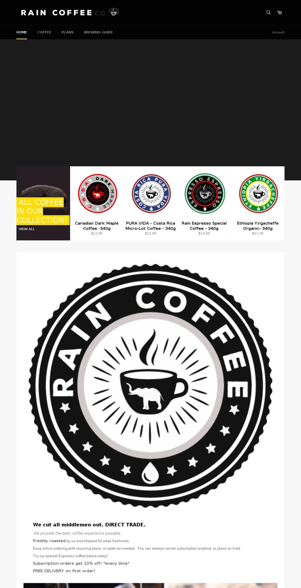 rain.coffee shopify website screenshot