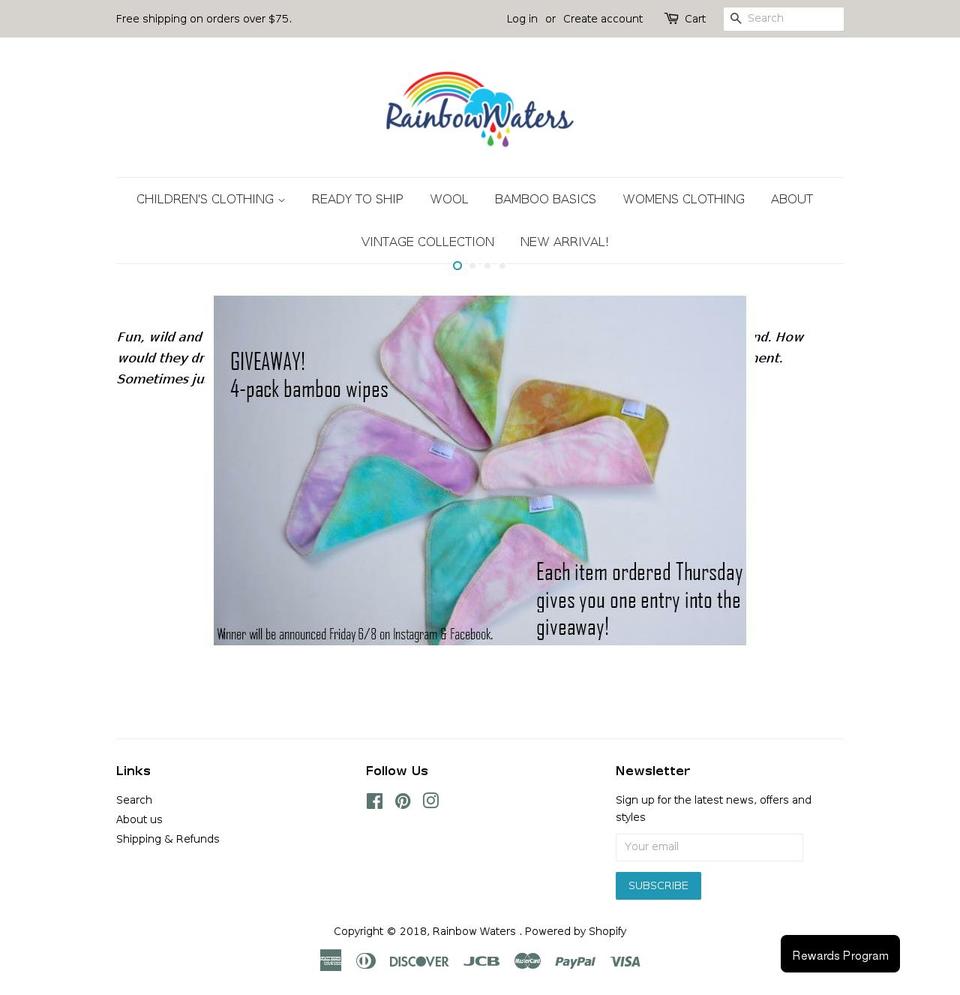 rainbow-waters.com shopify website screenshot