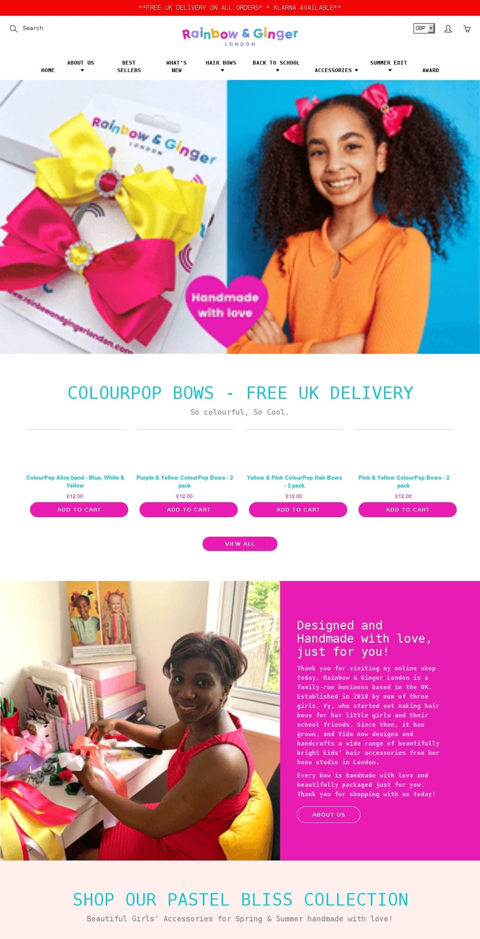 rainbowandgingerlondon.com shopify website screenshot