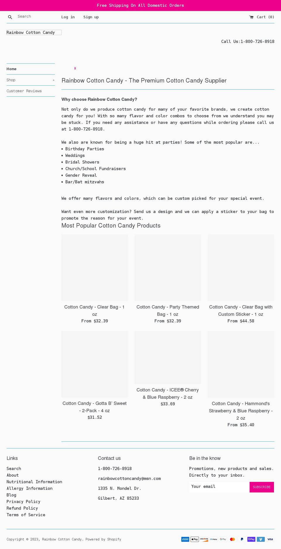 rainbowcottoncandy.com shopify website screenshot