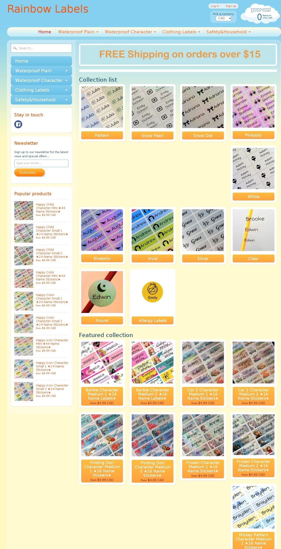 rainbowlabels.com shopify website screenshot