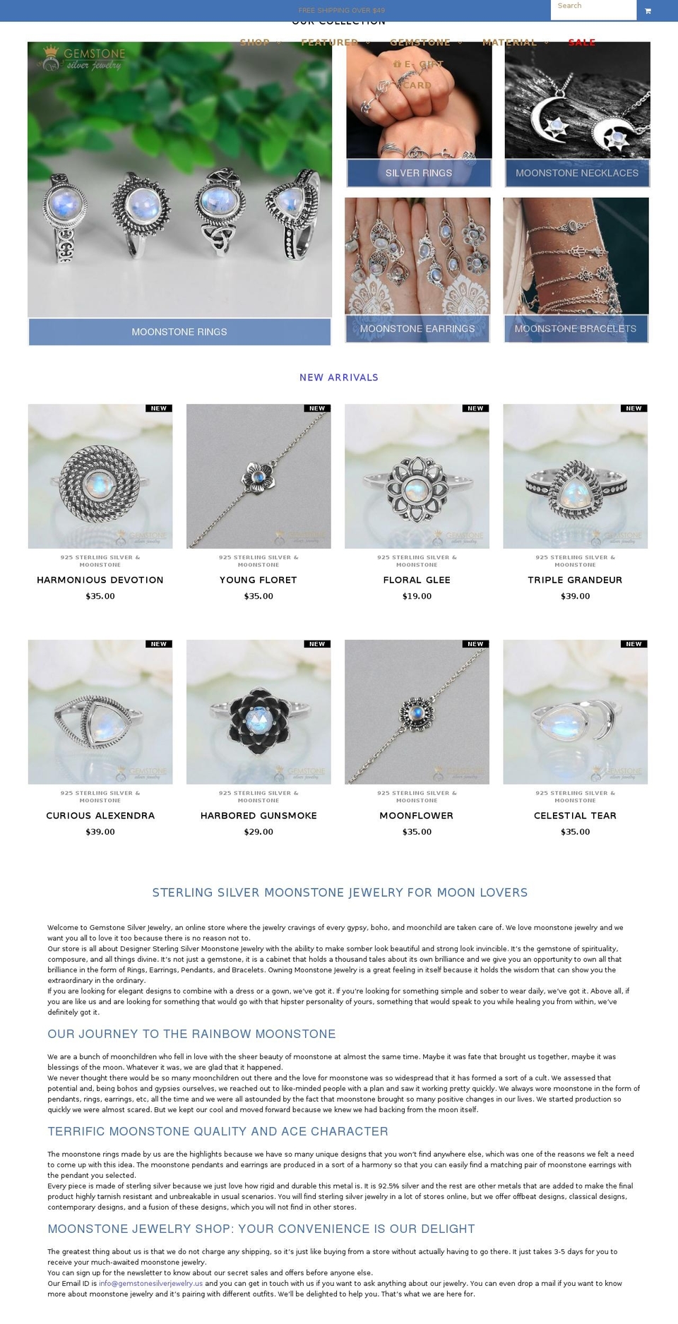 rainbowmoonstonesilverjewelry.com — Shopify storefront screenshot