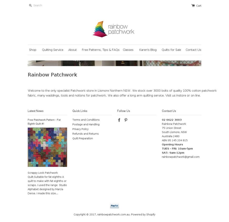 rainbowpatchwork.com.au shopify website screenshot