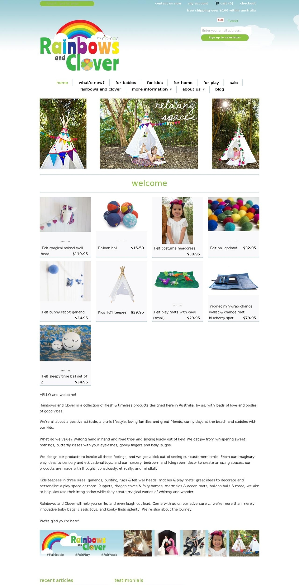 rainbowsandclover.com.au shopify website screenshot