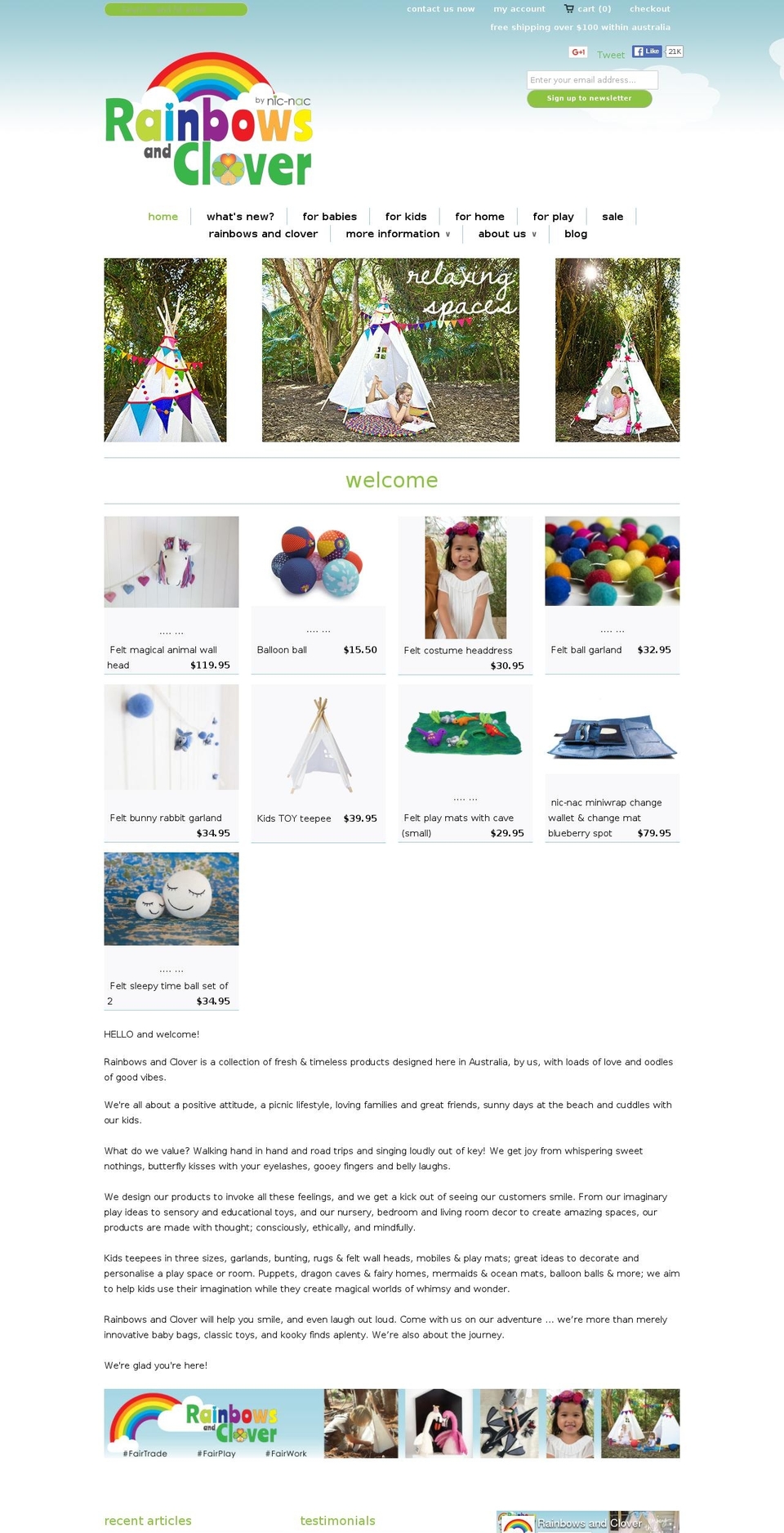 eChic Rainbows \u0026 Clover 2015-08-19 with popup Shopify theme site example rainbowsandclover.com