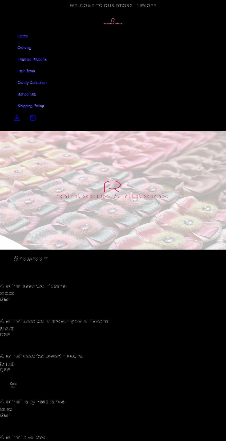 rainbowsribbons.com shopify website screenshot