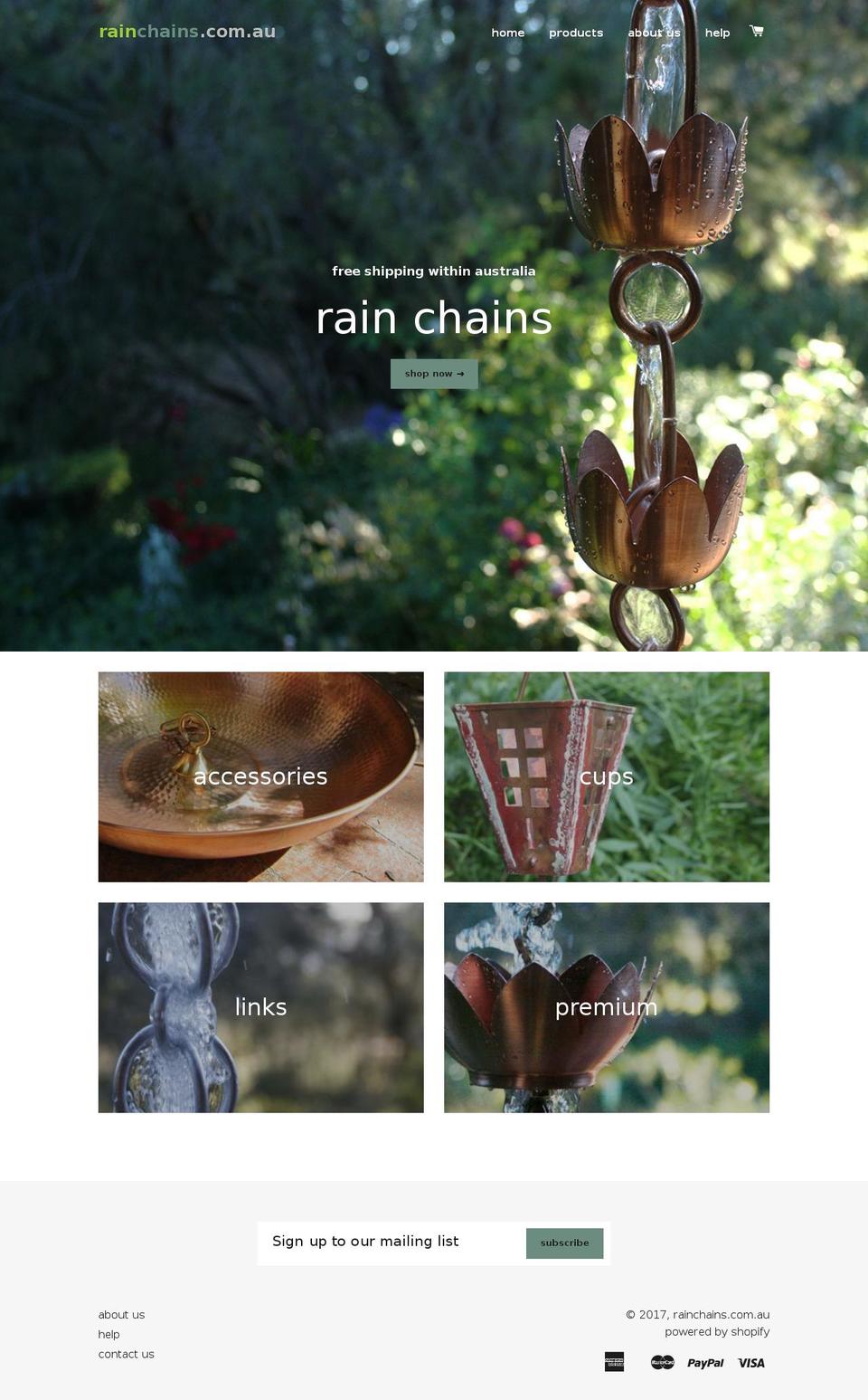 rainchains.com.au shopify website screenshot