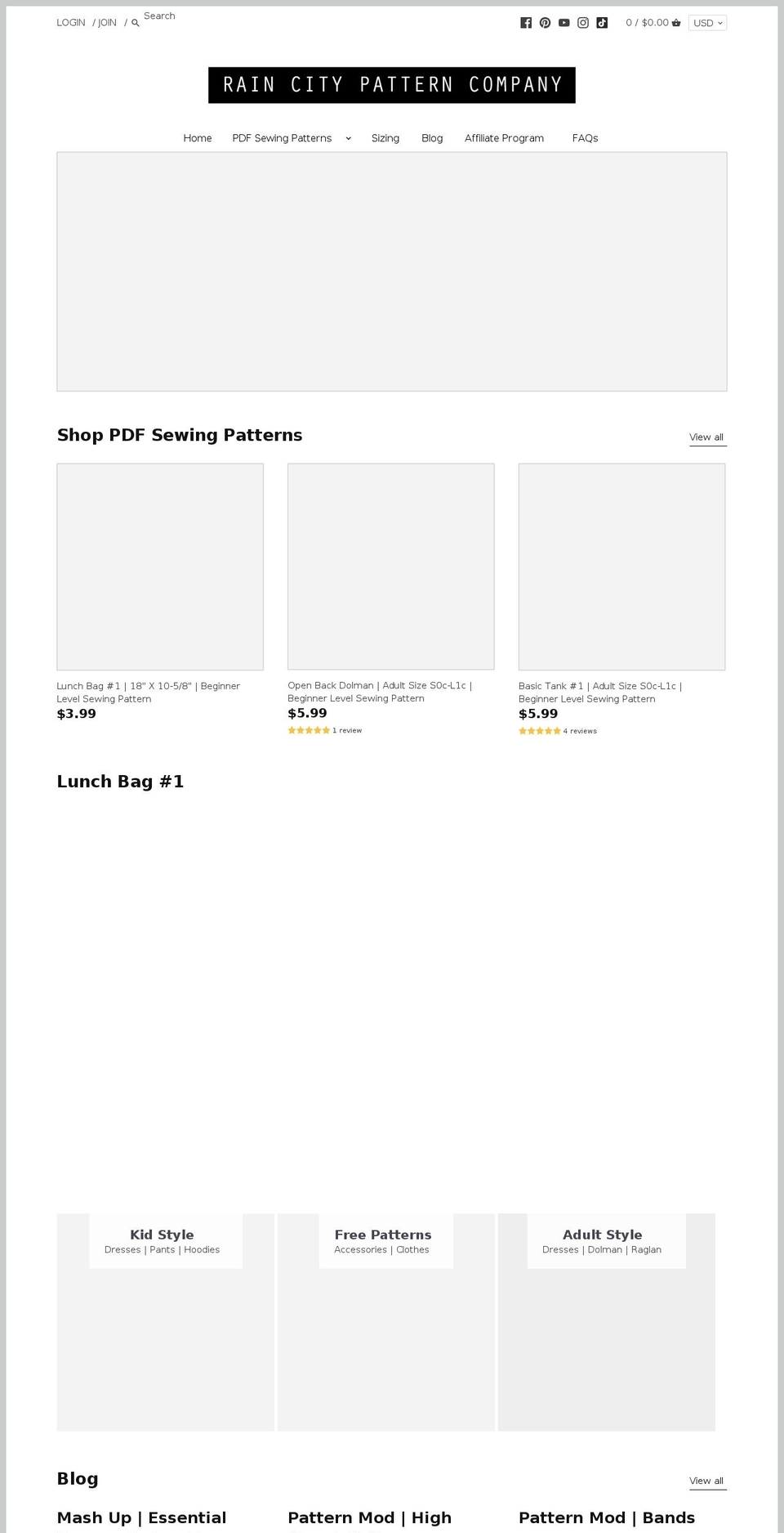 raincitypatterncompany.com shopify website screenshot