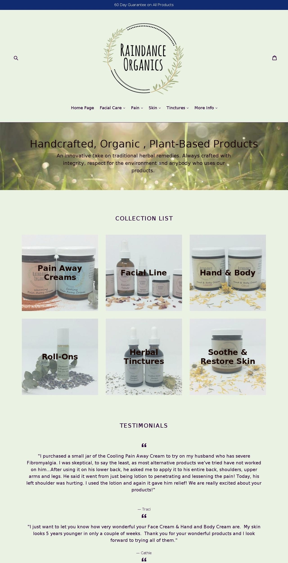 raindanceorganics.com — Shopify storefront screenshot