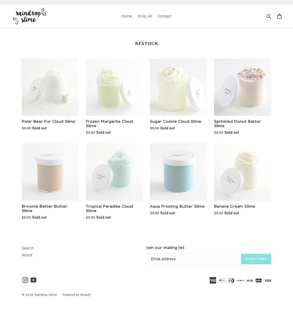 raindropslimeshop.com shopify website screenshot