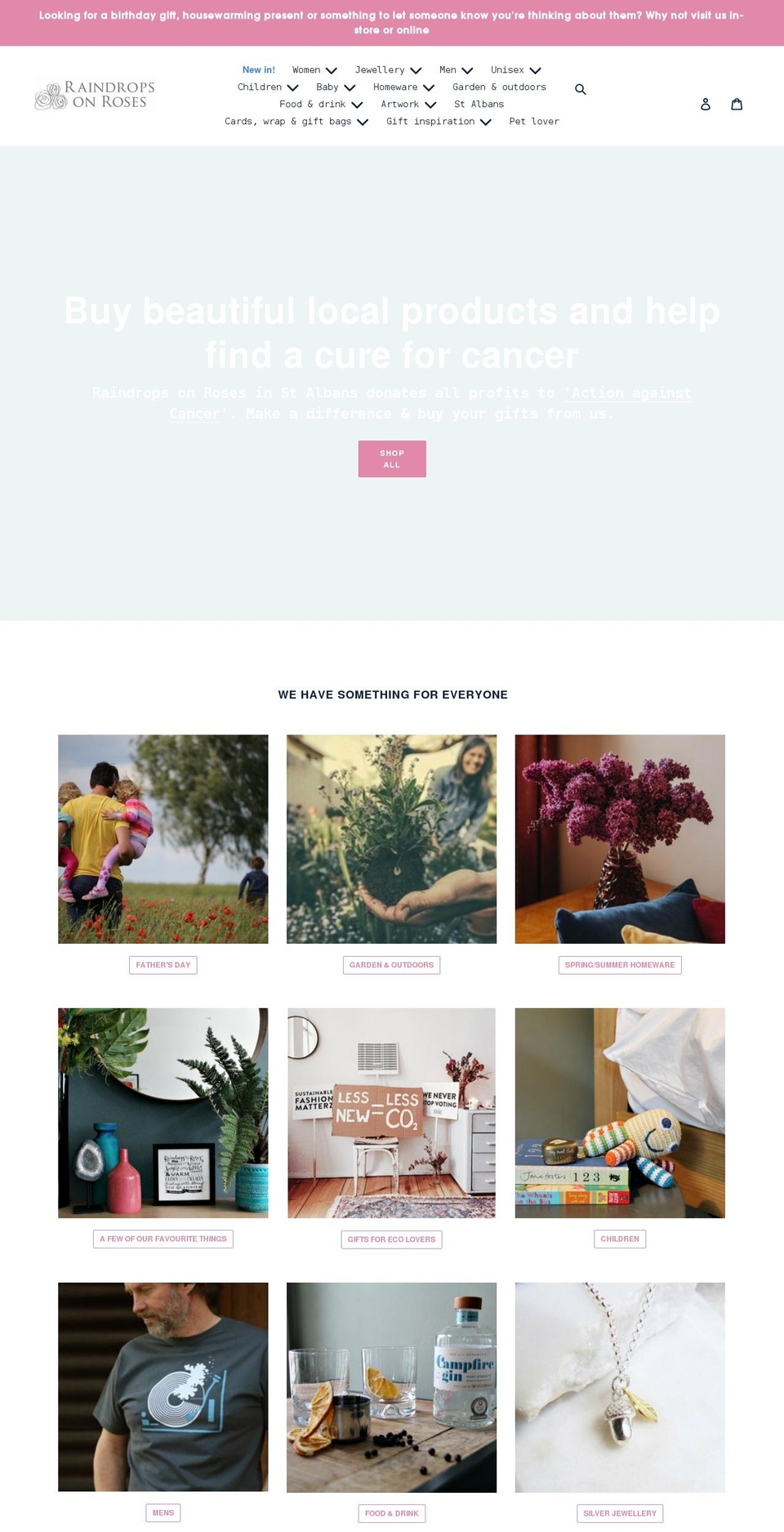 raindropsonroses.org.uk shopify website screenshot