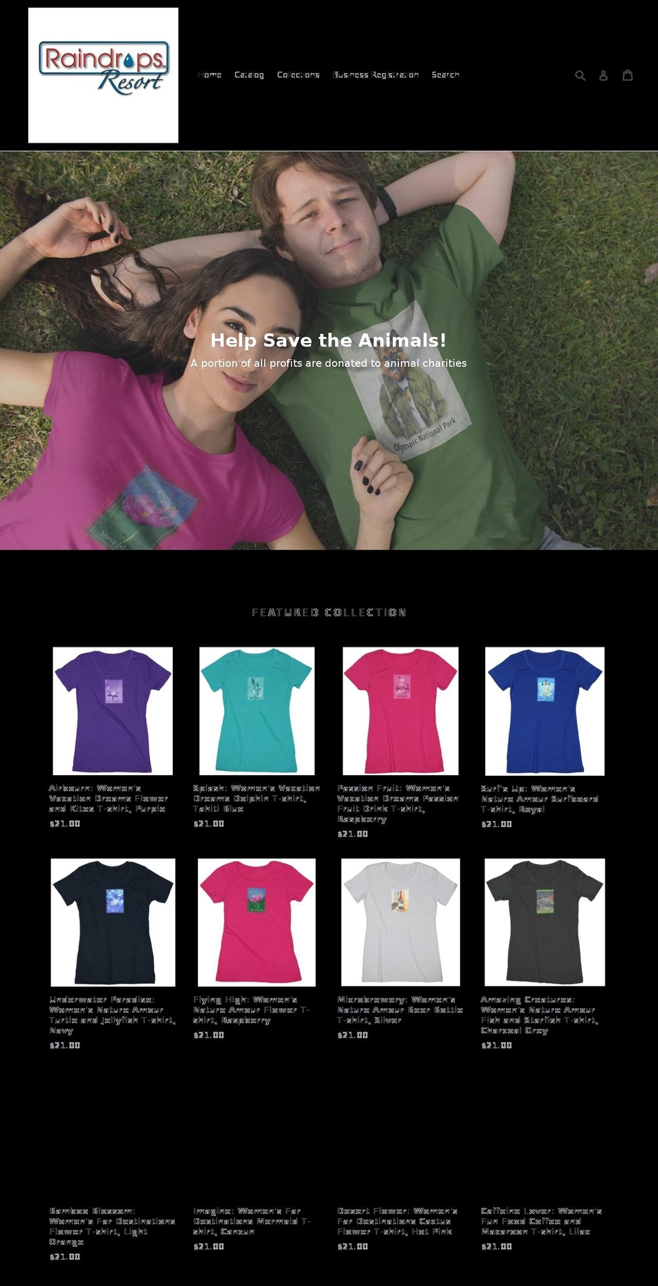 raindropsresort.com — Shopify storefront screenshot