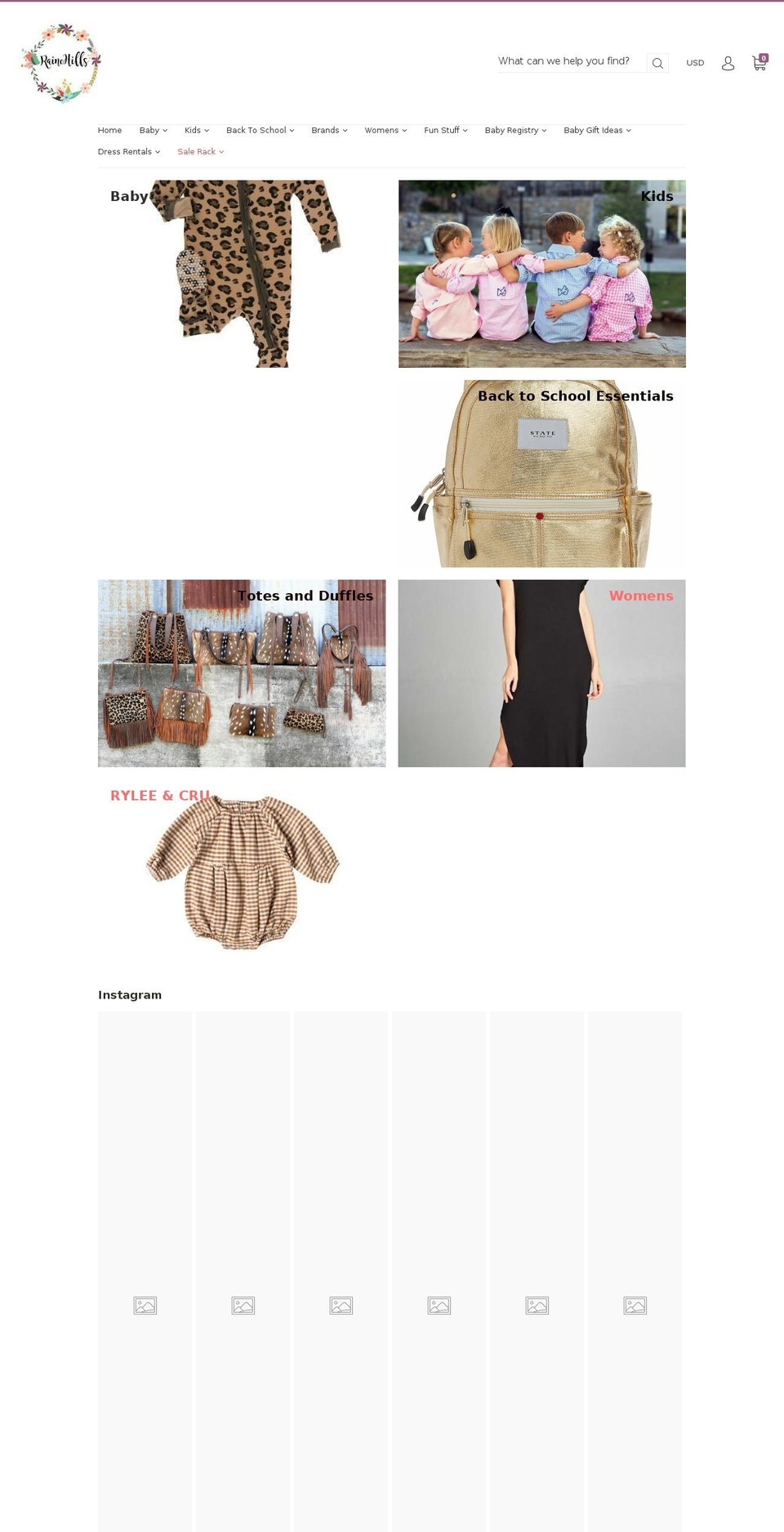 rainehills.com — Shopify storefront screenshot