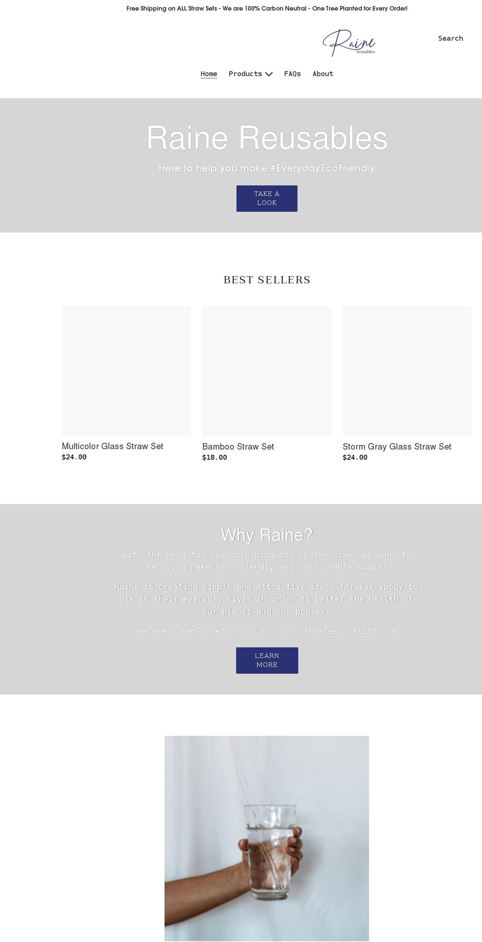 rainereusables.com shopify website screenshot