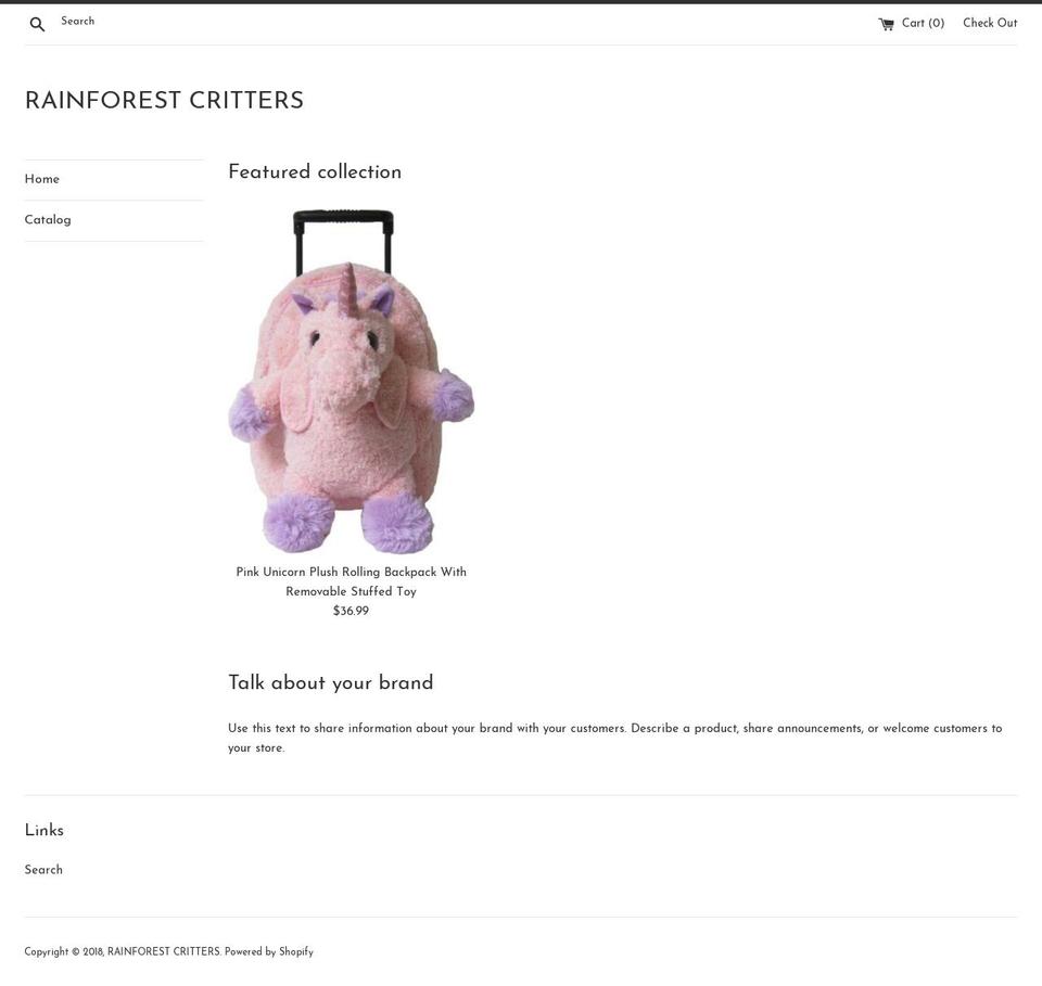 rainforestcritters.com — Shopify storefront screenshot