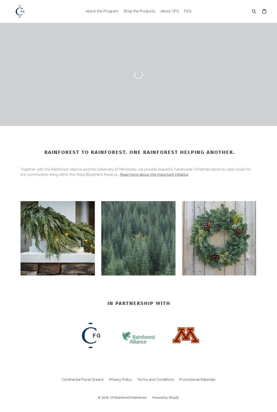 rainforesttorainforest.org shopify website screenshot