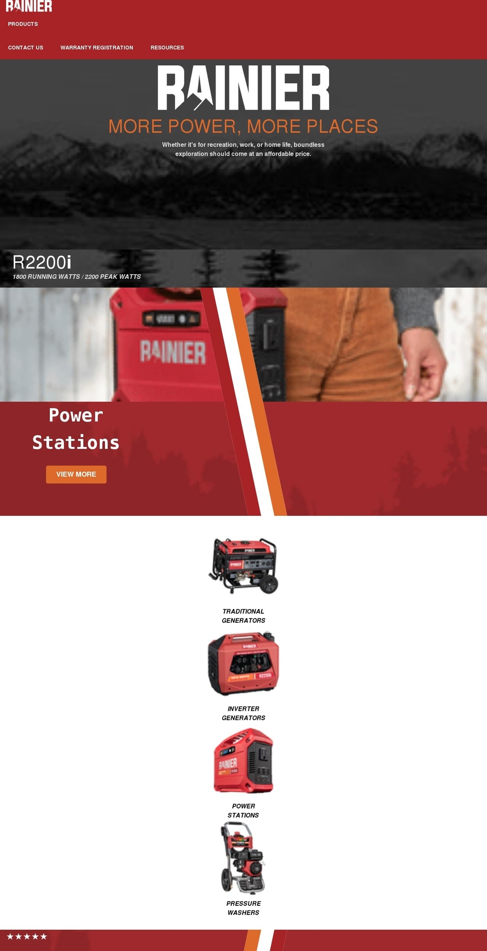 rainieroutdoorpower.com shopify website screenshot