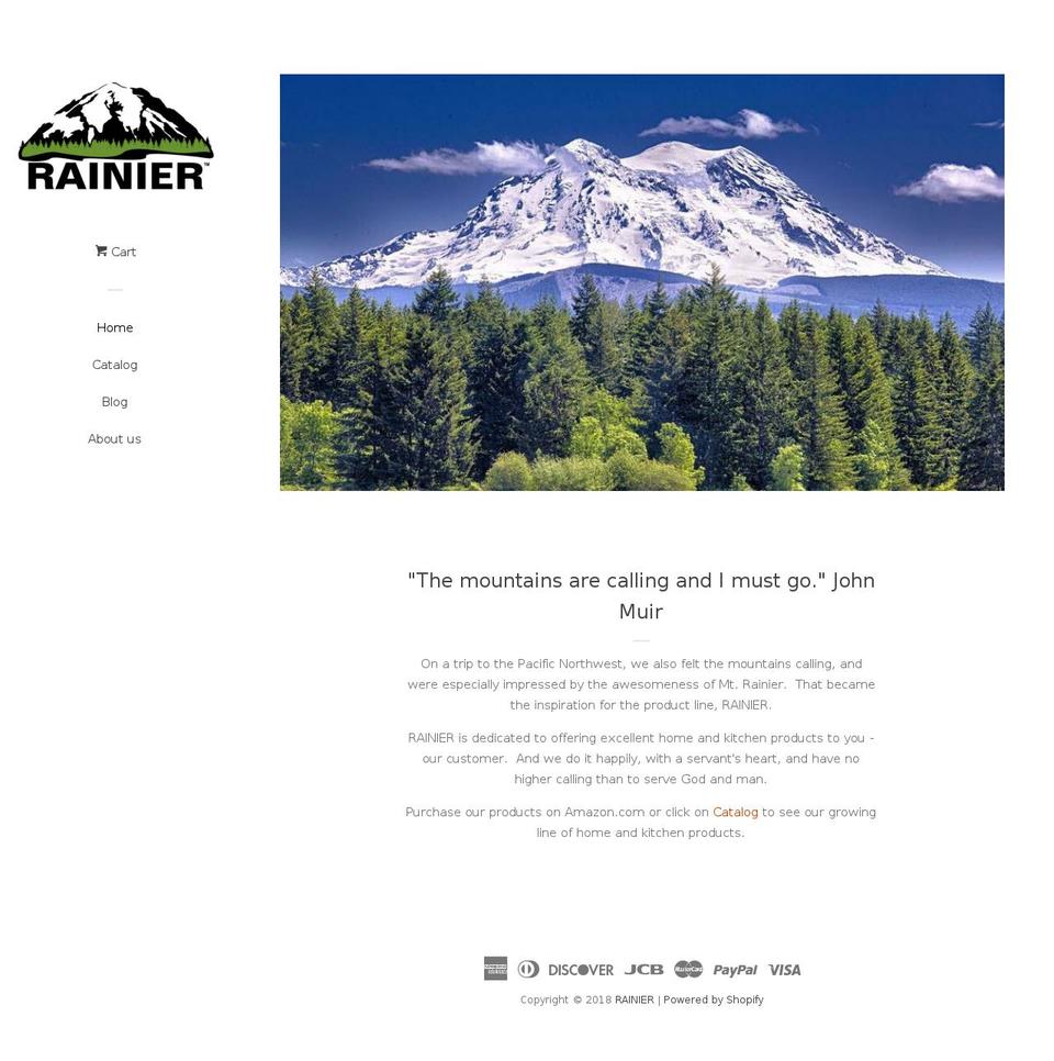 rainierproducts.com shopify website screenshot