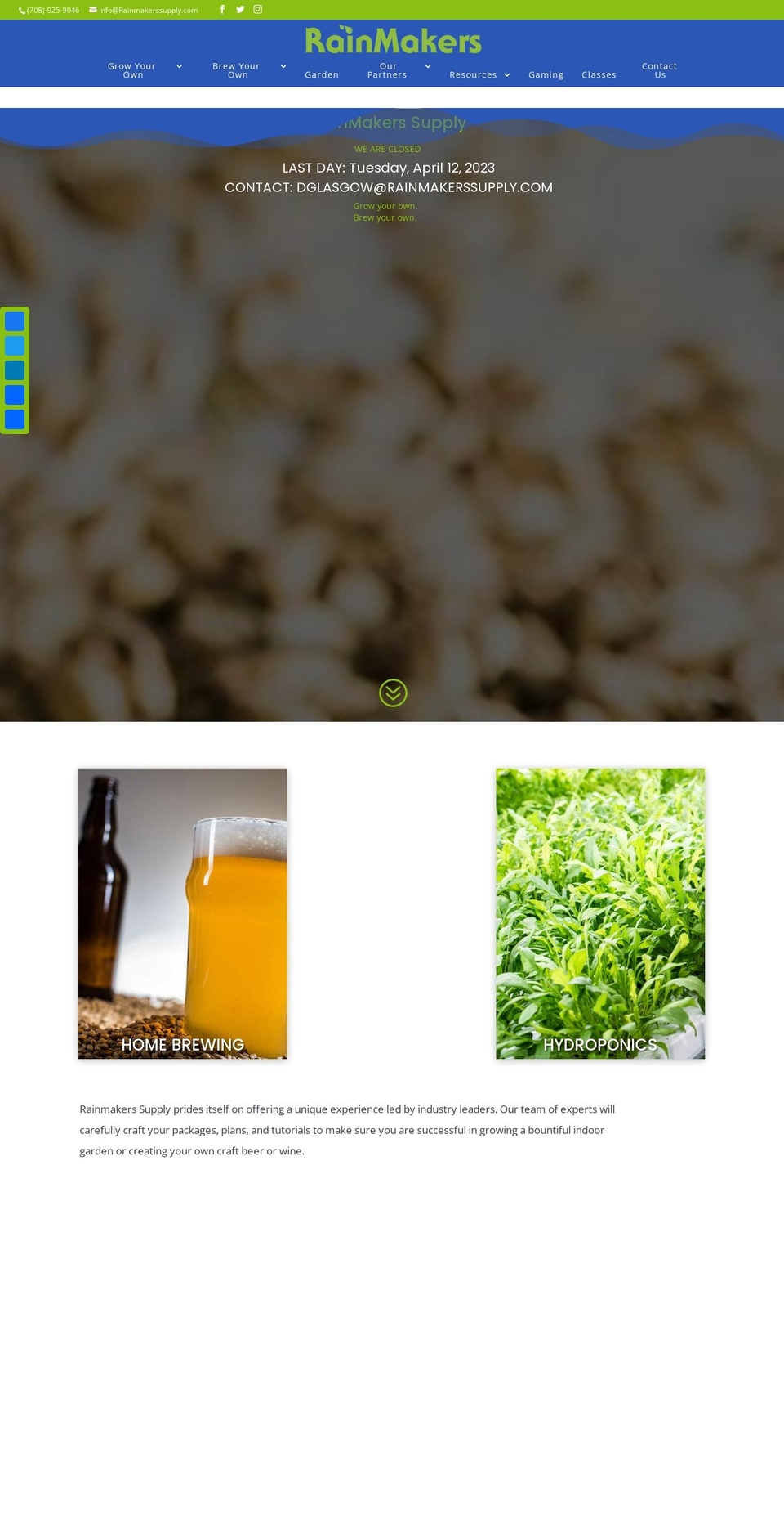rainmakerssupply.com — Shopify storefront screenshot