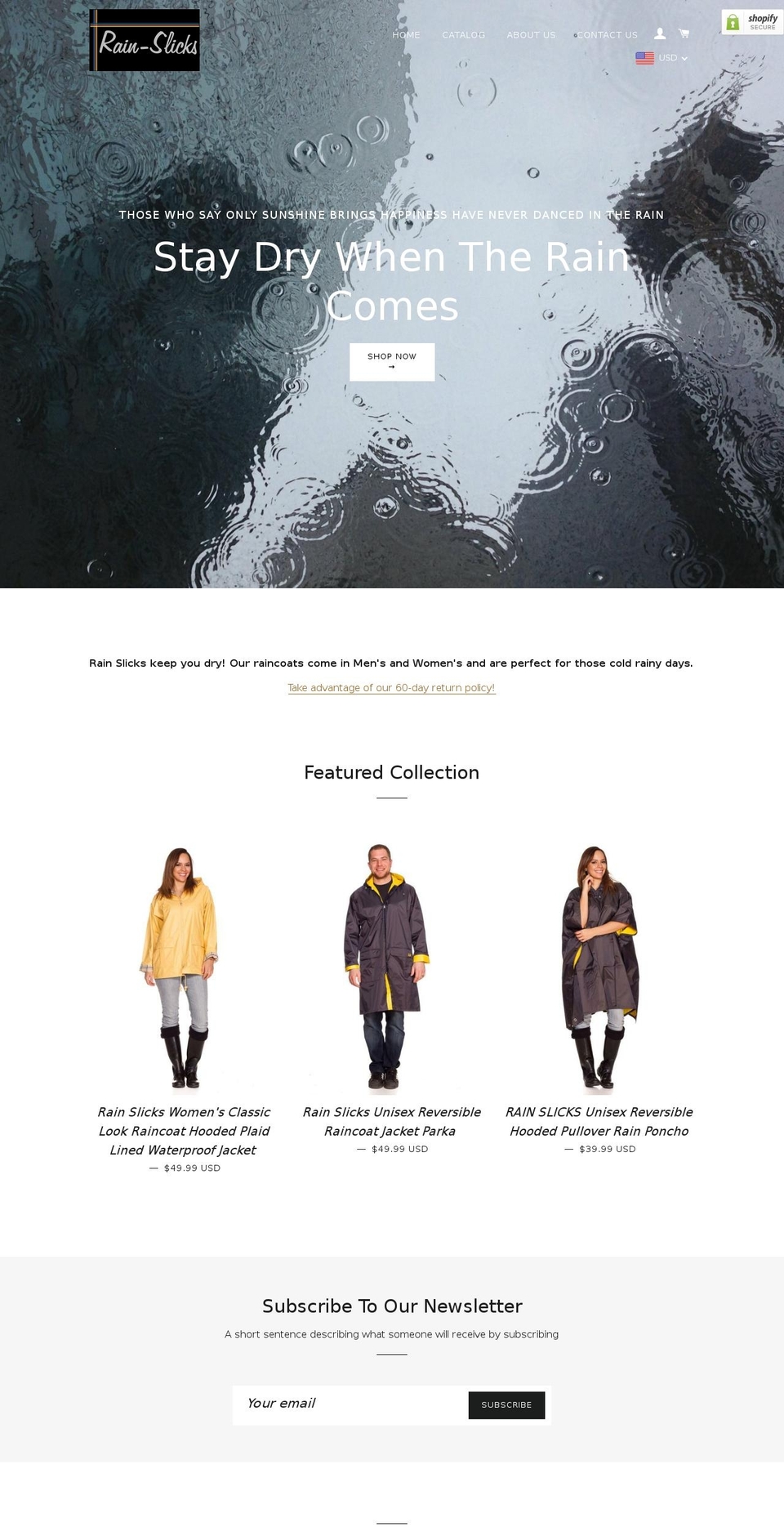 rainslicks.com shopify website screenshot