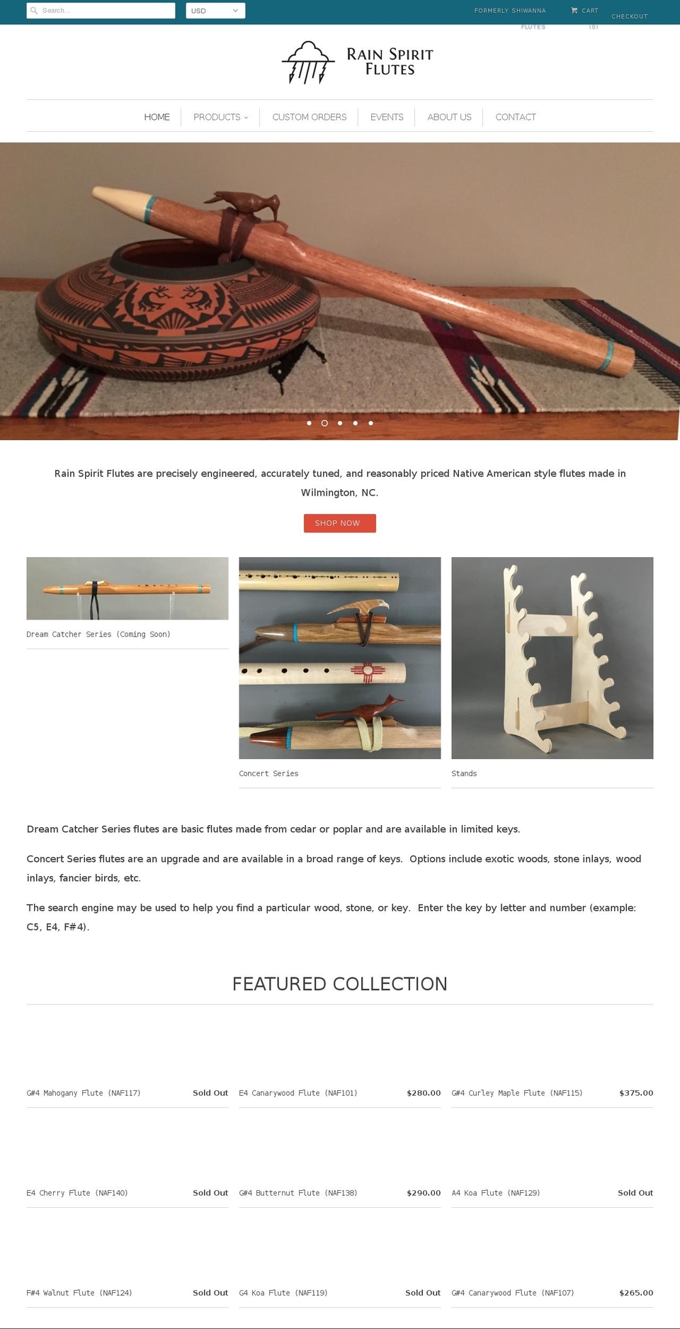 rainspiritflutes.com — Shopify storefront screenshot