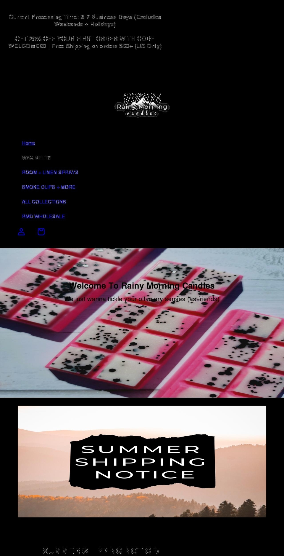 rainymorningcandles.com shopify website screenshot