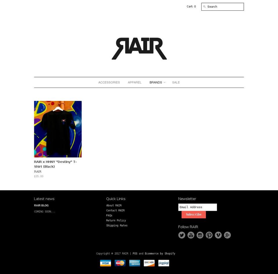 rairny.com shopify website screenshot