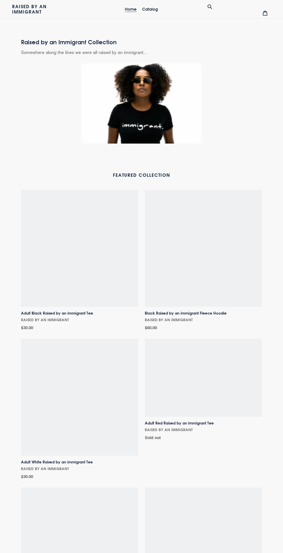 raisedbyanimmigrant.com shopify website screenshot
