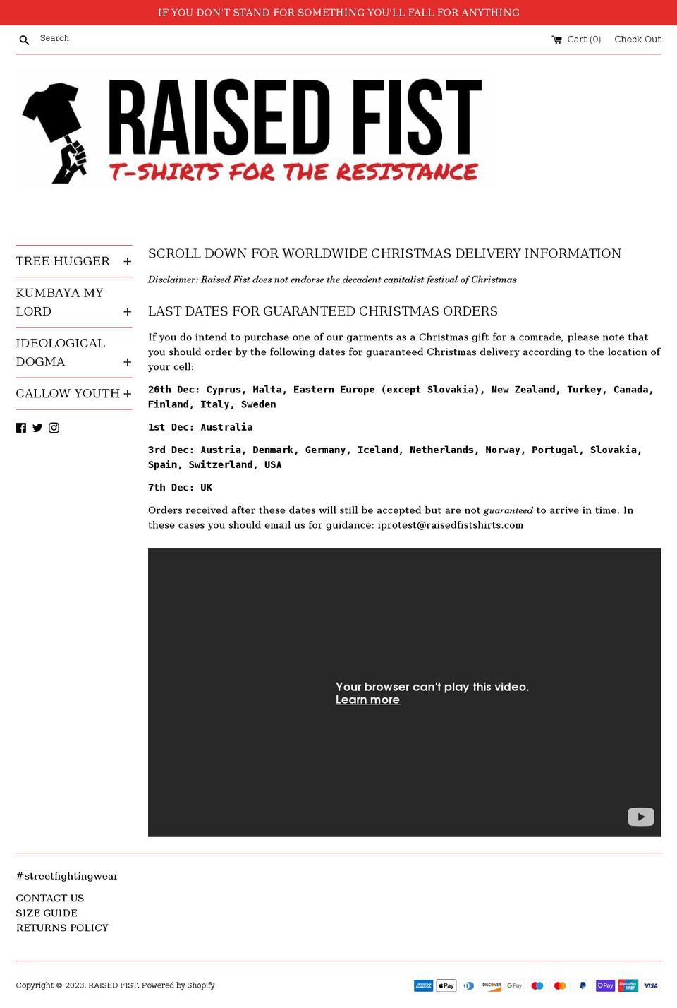 raisedfistshirts.com shopify website screenshot