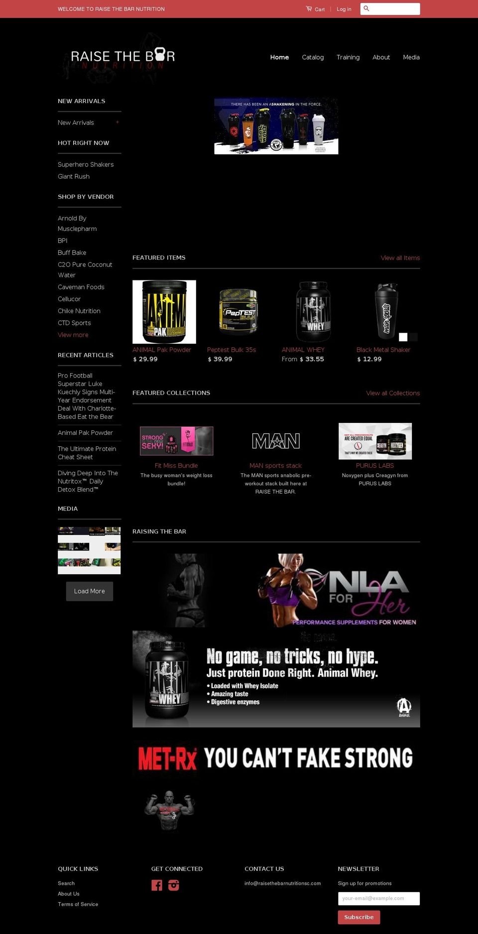 raisethebarnutritionsc.com shopify website screenshot