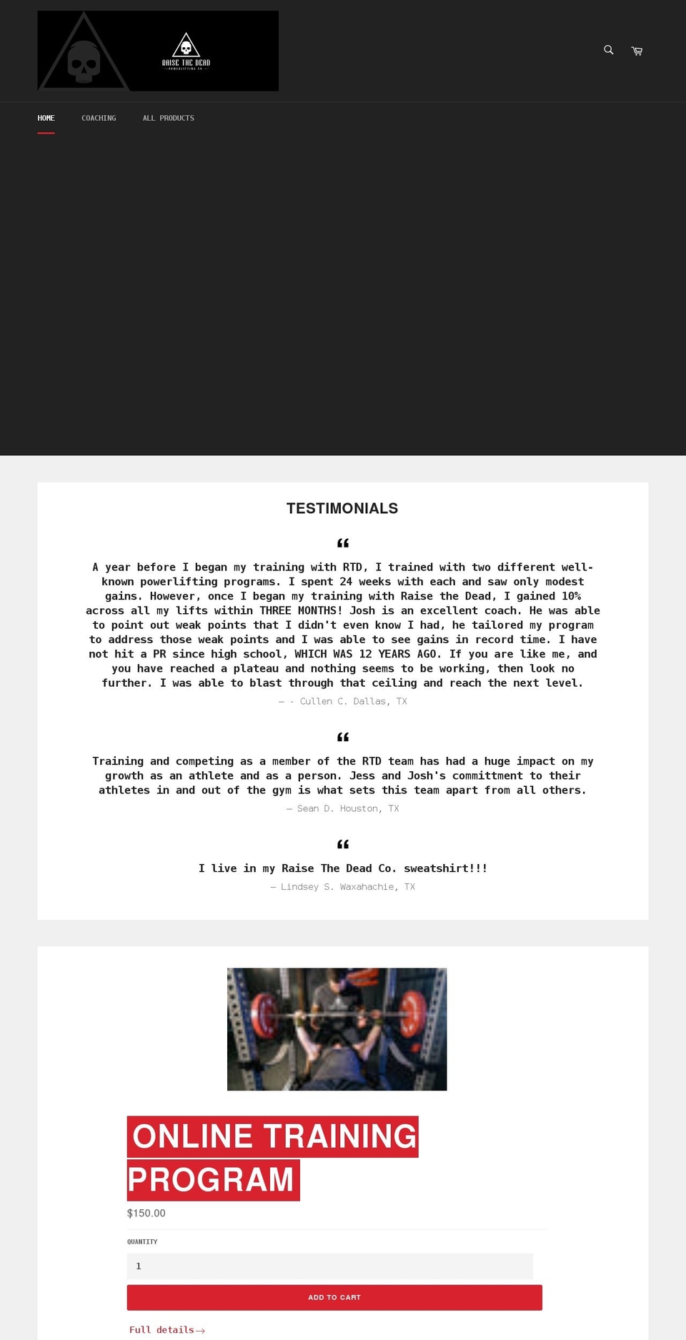 raisethedeadco.com shopify website screenshot