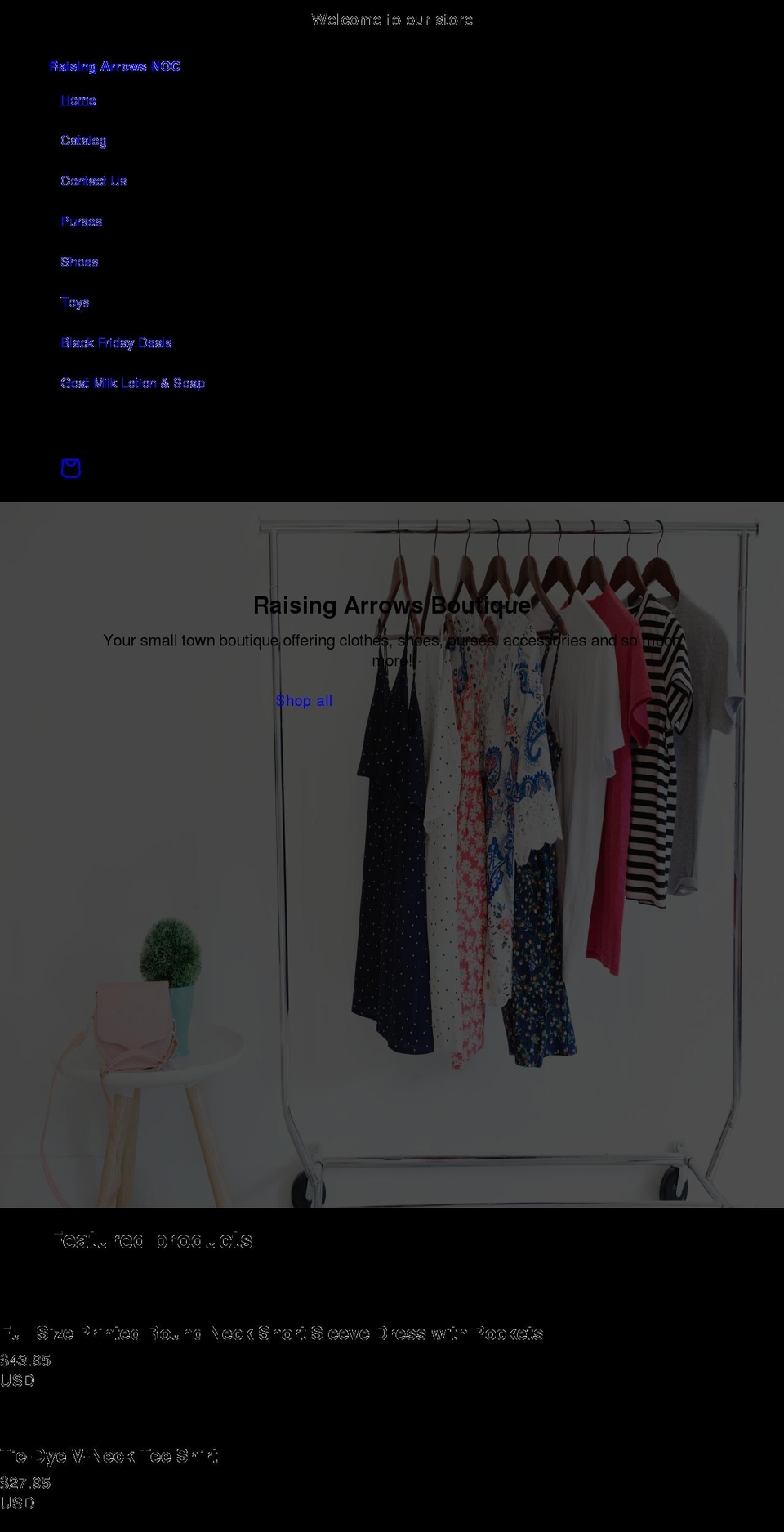 raisingarrowsnoc.com shopify website screenshot