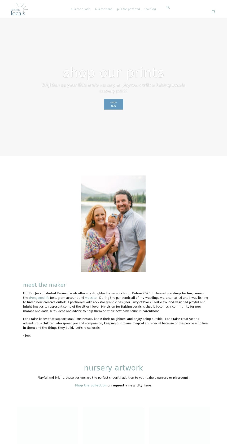 raisinglocals.com shopify website screenshot