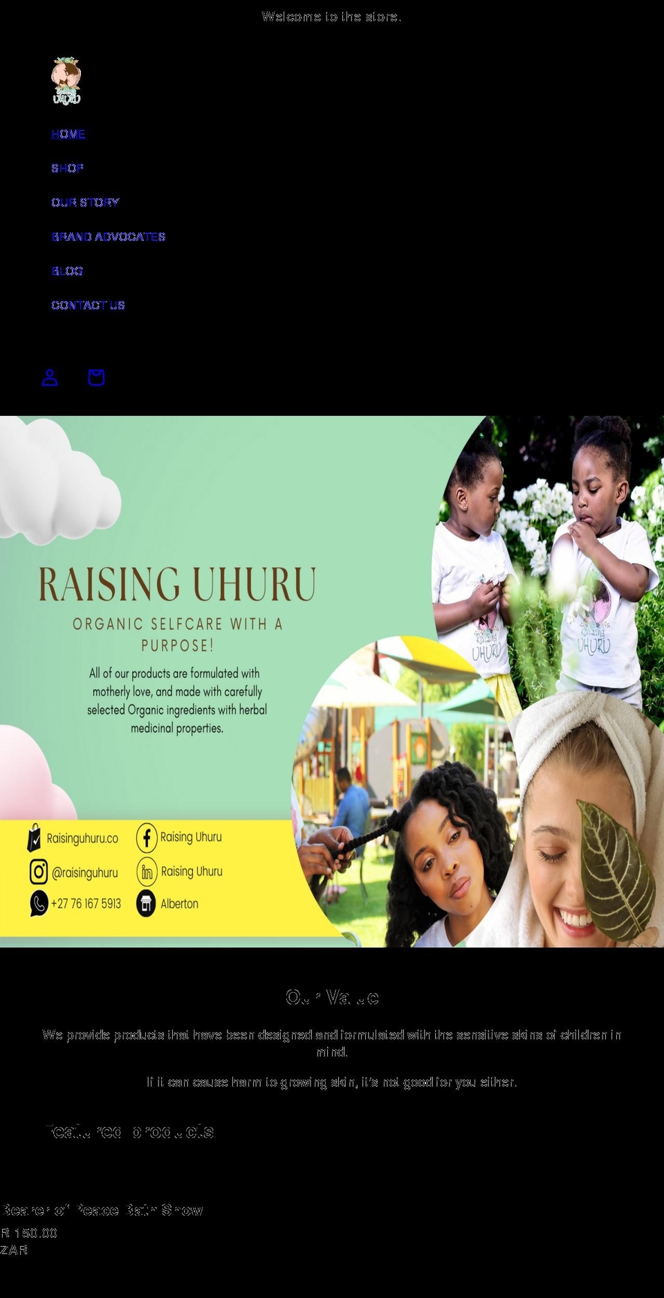 raisinguhuru.com shopify website screenshot