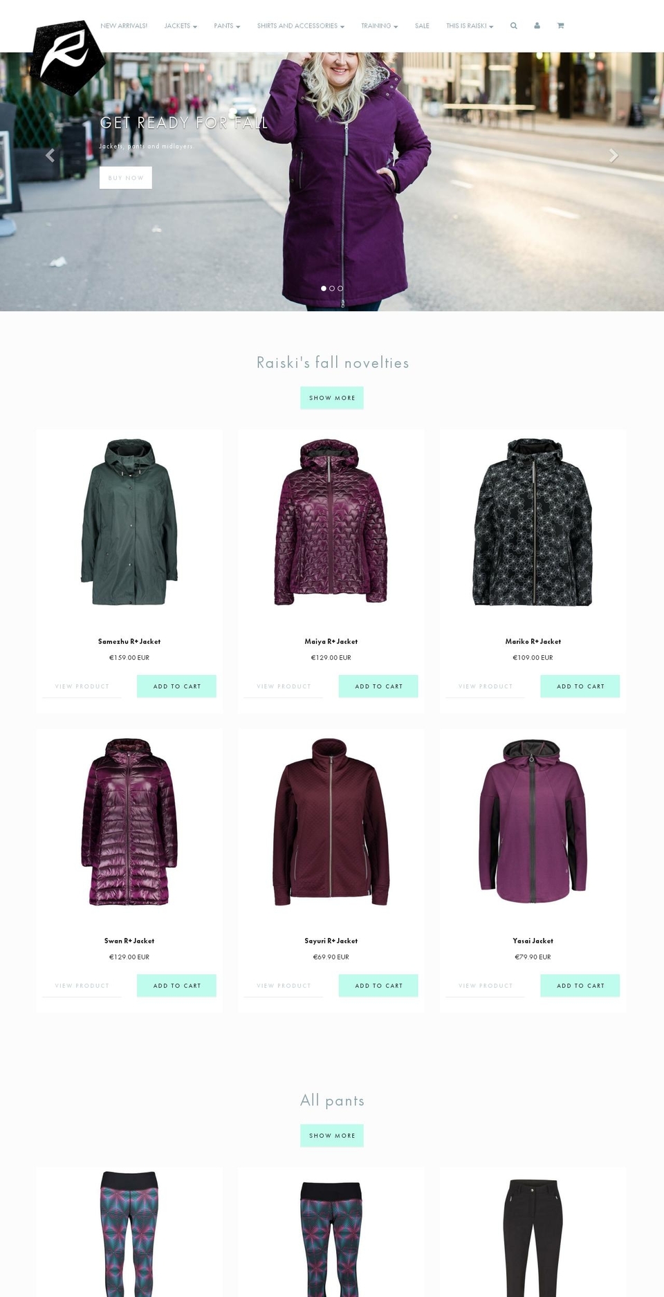 raiskiapparel.com — Shopify storefront screenshot