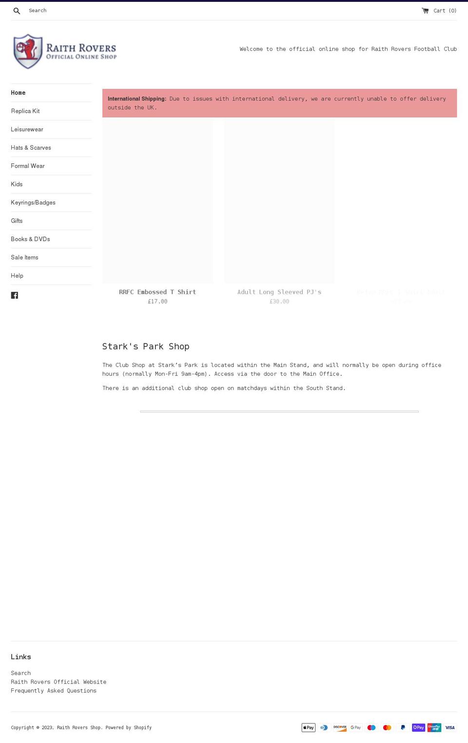 raithrovers.myshopify.com shopify website screenshot