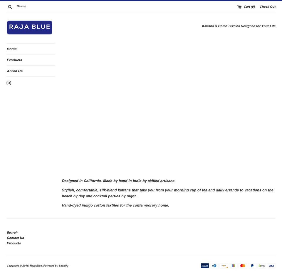 rajablue.com — Shopify storefront screenshot
