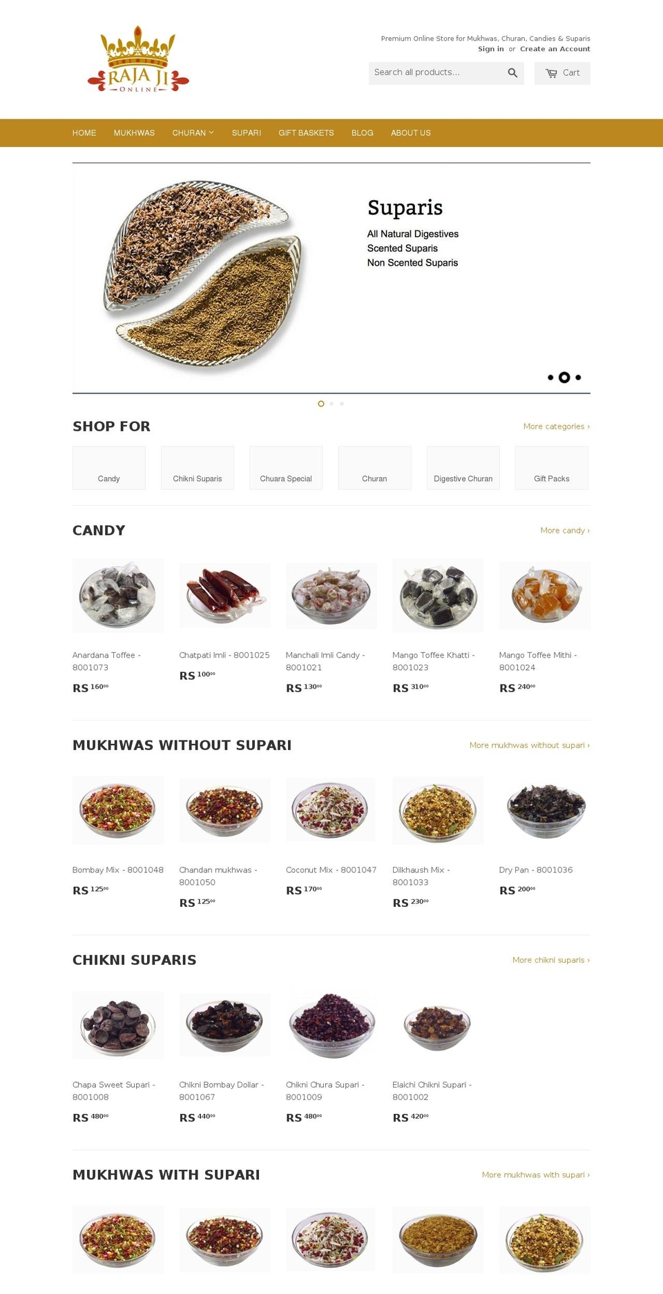 rajasuparis.com — Shopify storefront screenshot