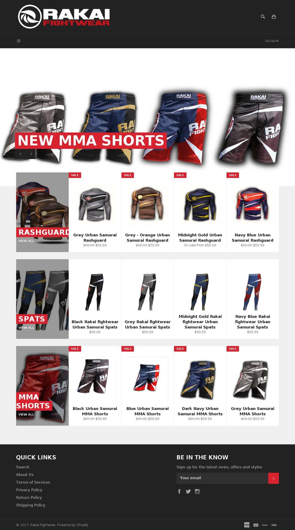 rakaifightwear.com shopify website screenshot