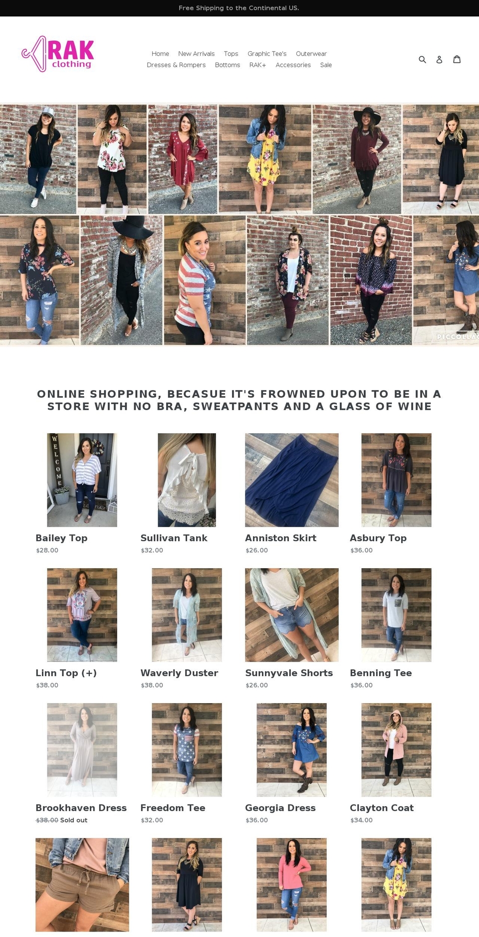 rakclothingboutique.com — Shopify storefront screenshot