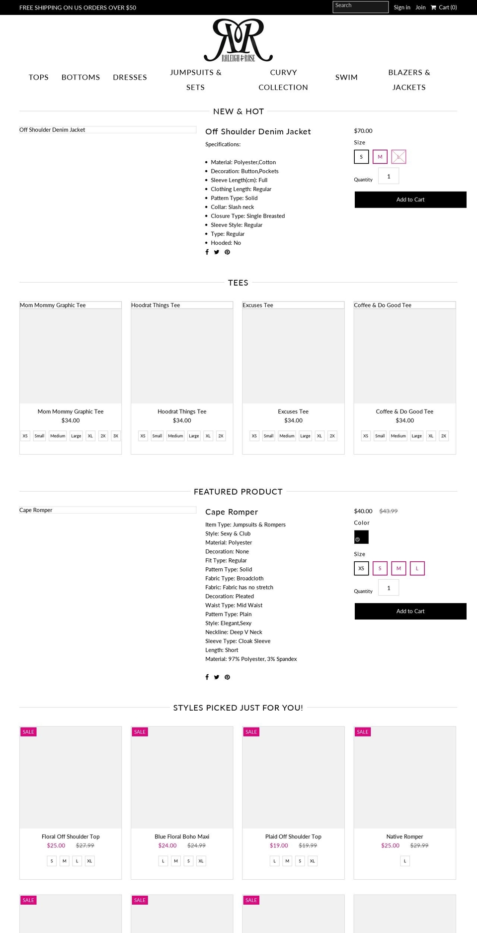 raleighandroseboutique.com — Shopify storefront screenshot