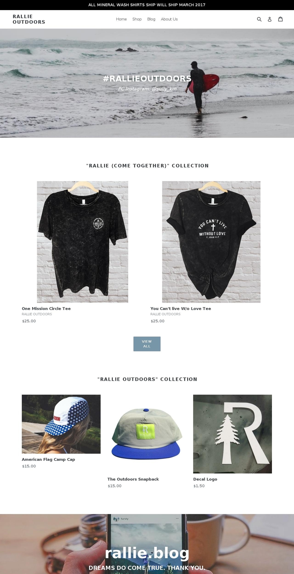 rallieoutdoors.com shopify website screenshot