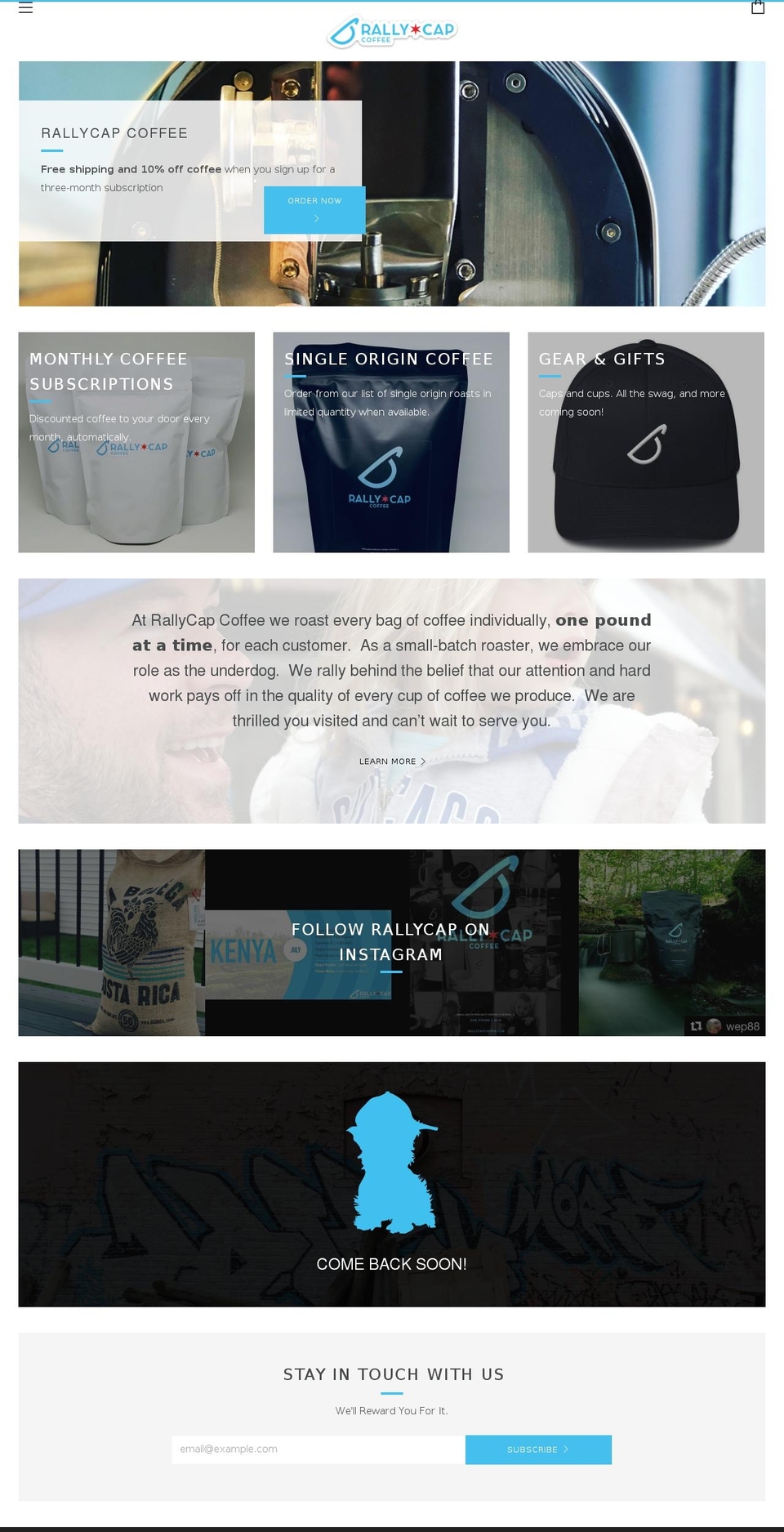 rallycapcoffee.com — Shopify storefront screenshot
