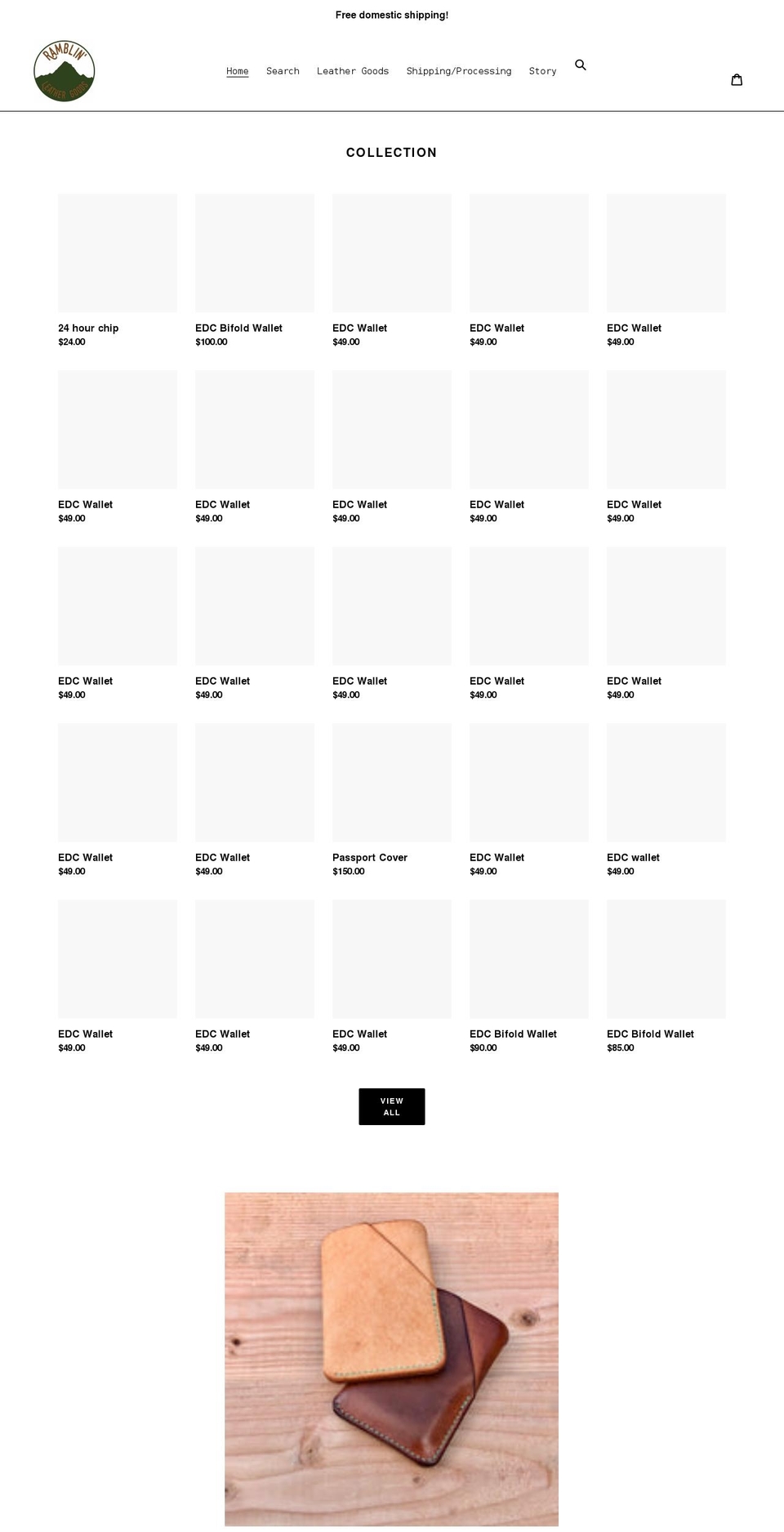 ramblinleathergoods.com shopify website screenshot
