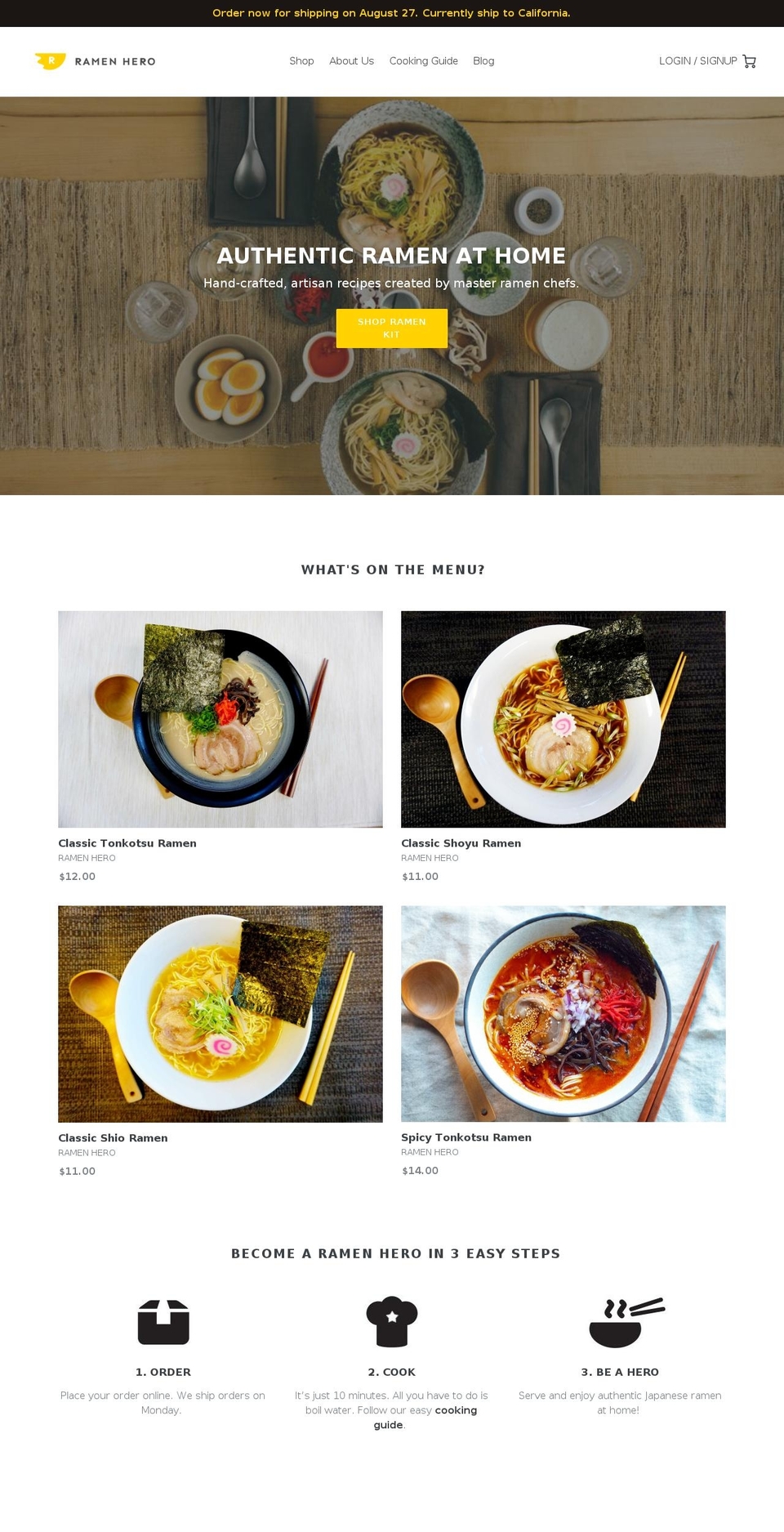 Ramen Hero Shopify theme site example ramenhero.com